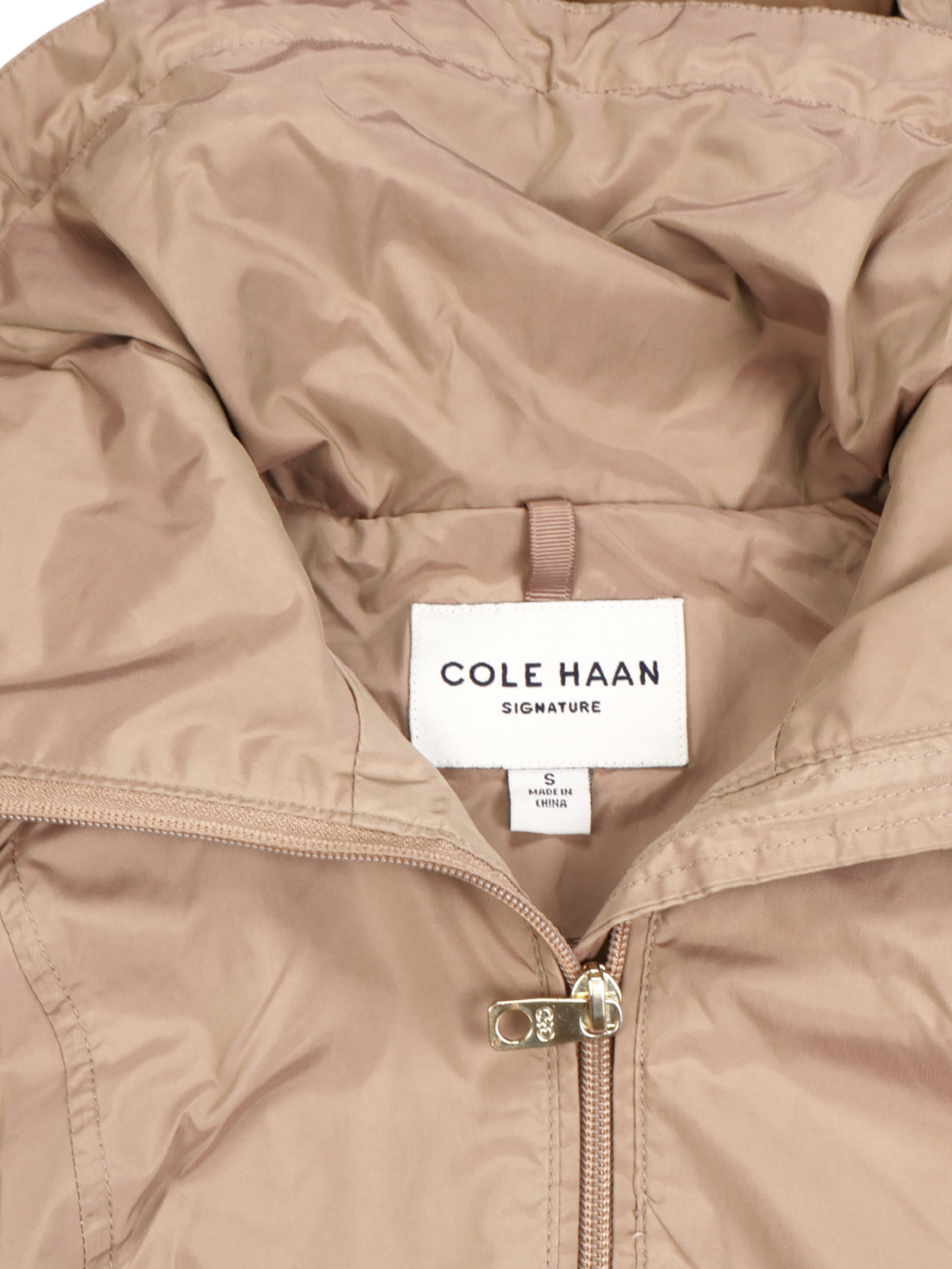 Cole Haan Packable Beige Rain Jacket – Lightweight Hooded Coat | Size Small