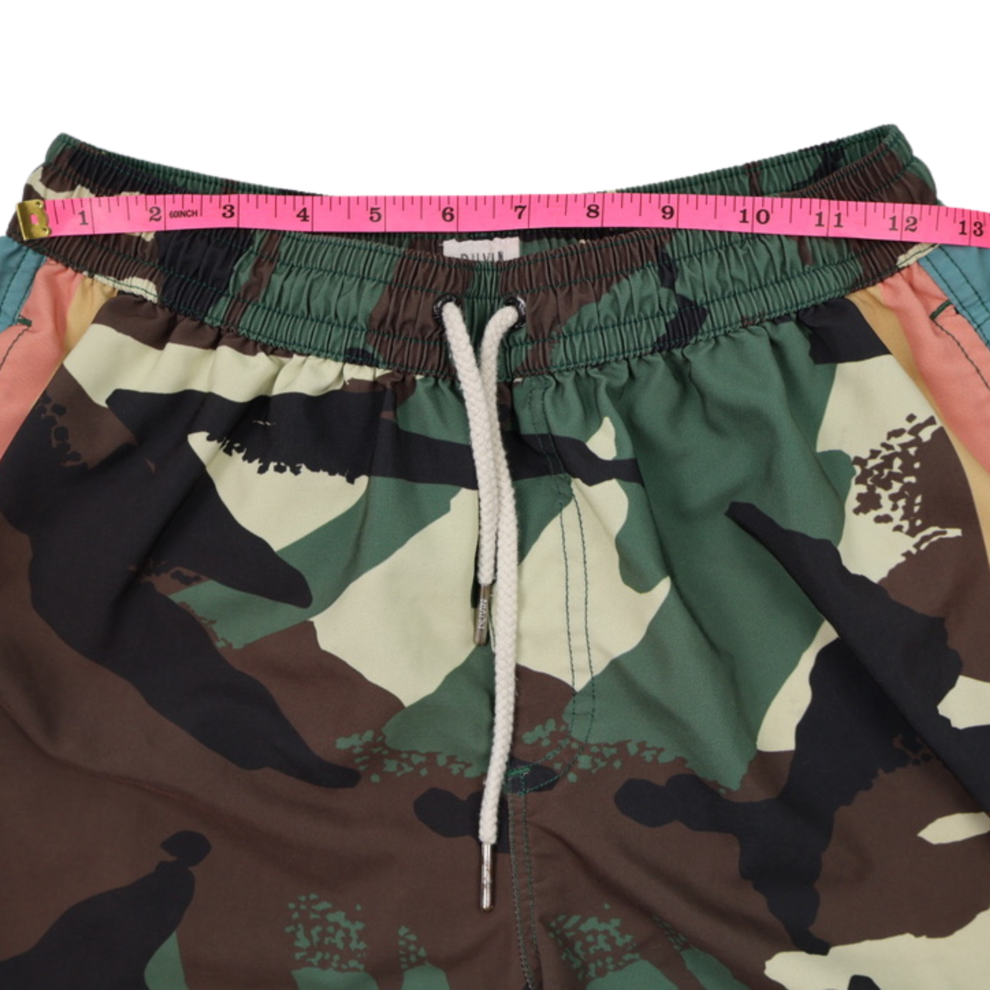 Duvin Boys Camo Print Board Shorts – Size Large – Multicolor Stripe Swim Trunks