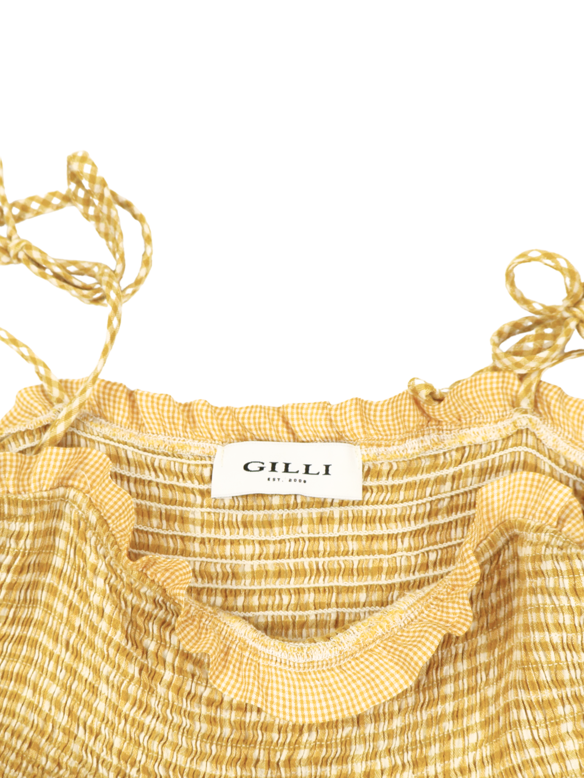 Gilli Mustard Yellow Gingham Smocked Ruffle Dress Size Small