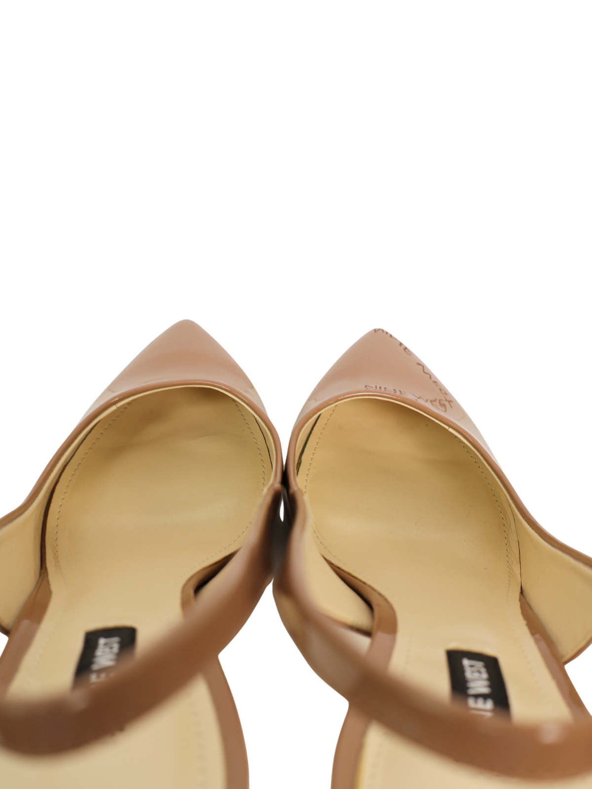 Nine West Nude Patent Slingback Pumps 8.5 Pointed Toe 3" Heel