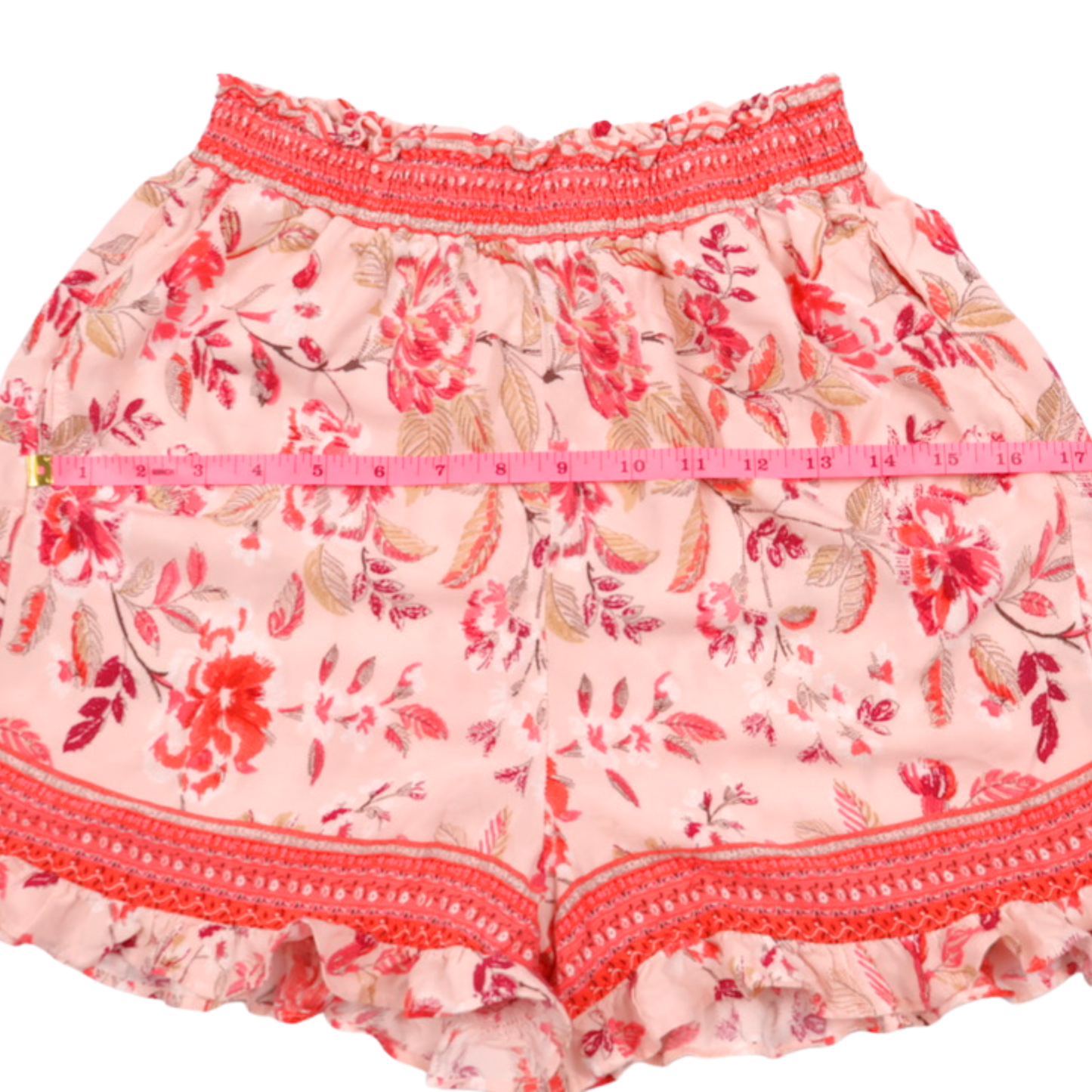 Blue Rain Floral Ruffle Shorts | Romantic Boho Elastic Waist | XS
