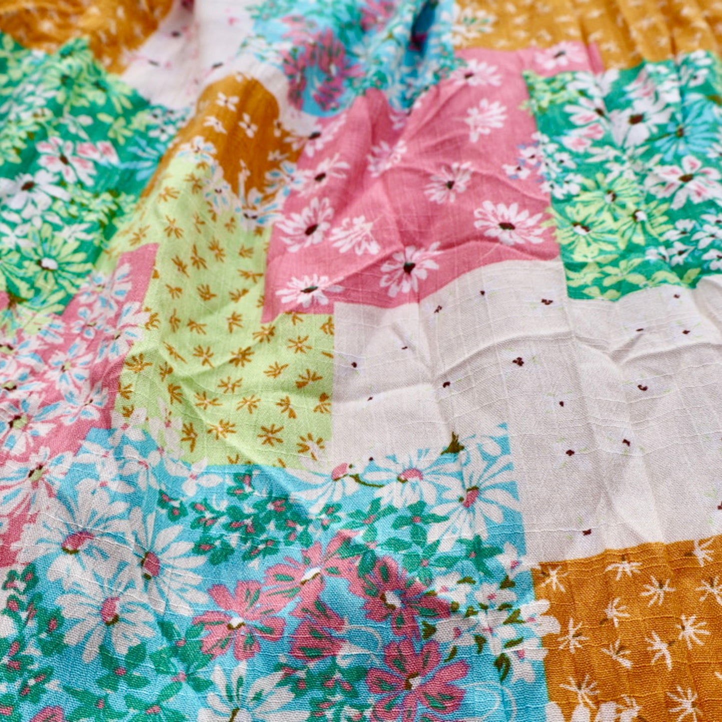 In February Patchwork Smocked Dress Tie Strap Floral Size Medium NWT