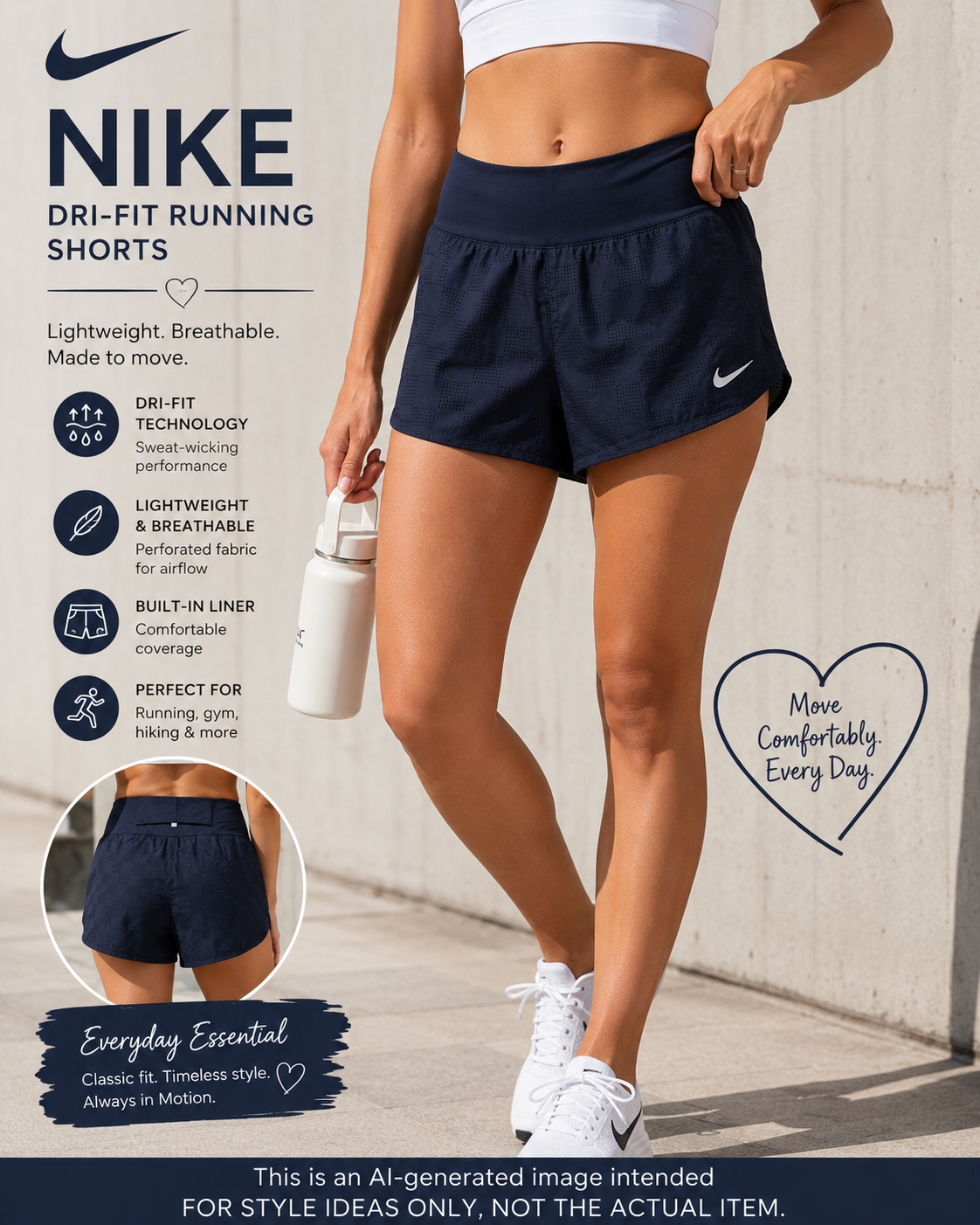 Nike Dri-FIT Running Shorts Women's Small Navy Perforated Athletic Lined Workout