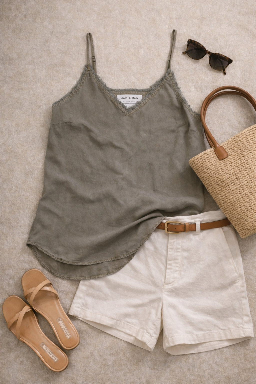 Cloth & Stone Frayed Trim Tank – Sage Green | Size S