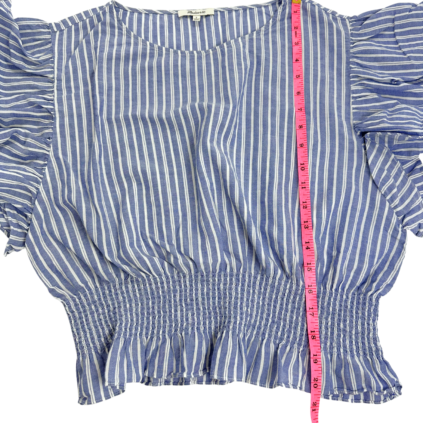Madewell Blue & White Striped Smocked Ruffle Blouse – Size Large