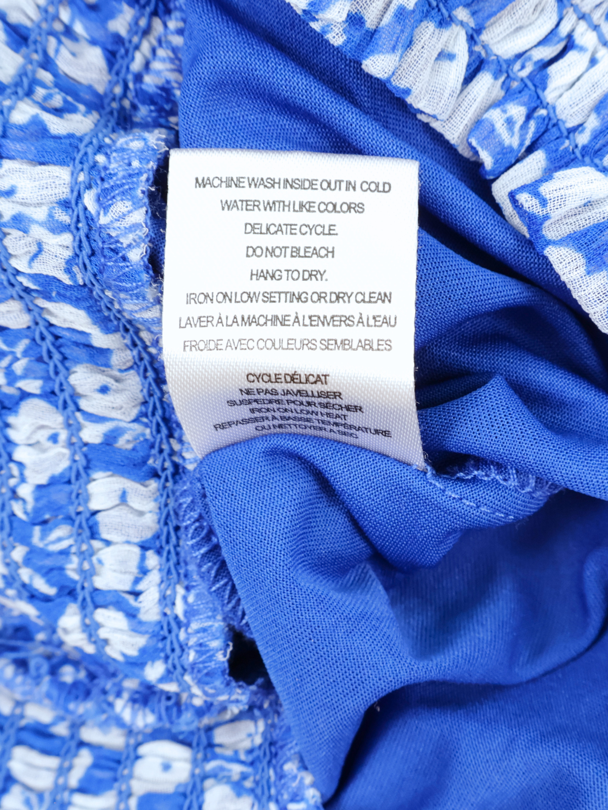 Haver & Blair Blue Floral Smocked Crop Blouse – Feminine Wrap Style (Size Small)