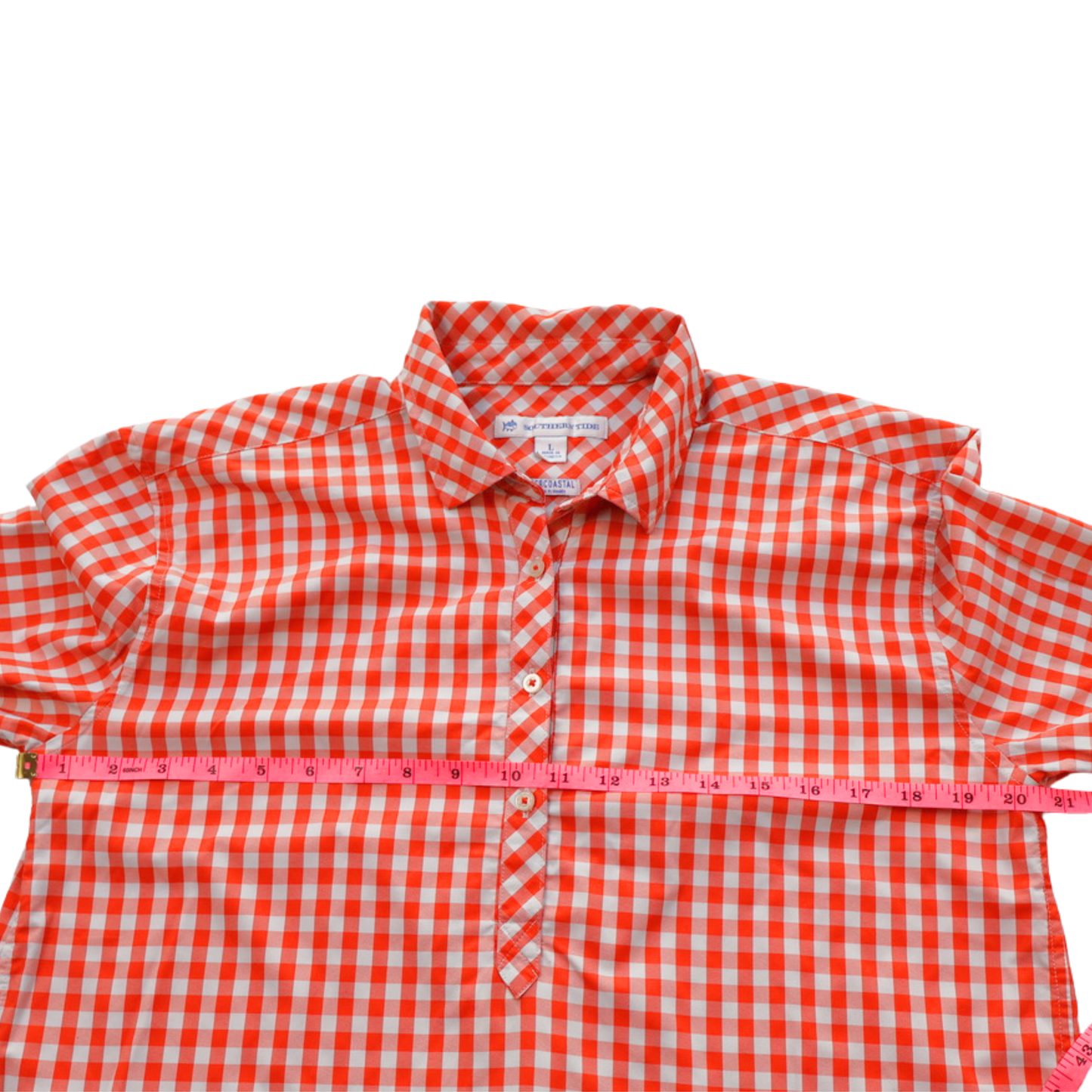 Southern Tide Intercoastal Gingham Performance Shirt Orange White Size Large Lightweight Stretch