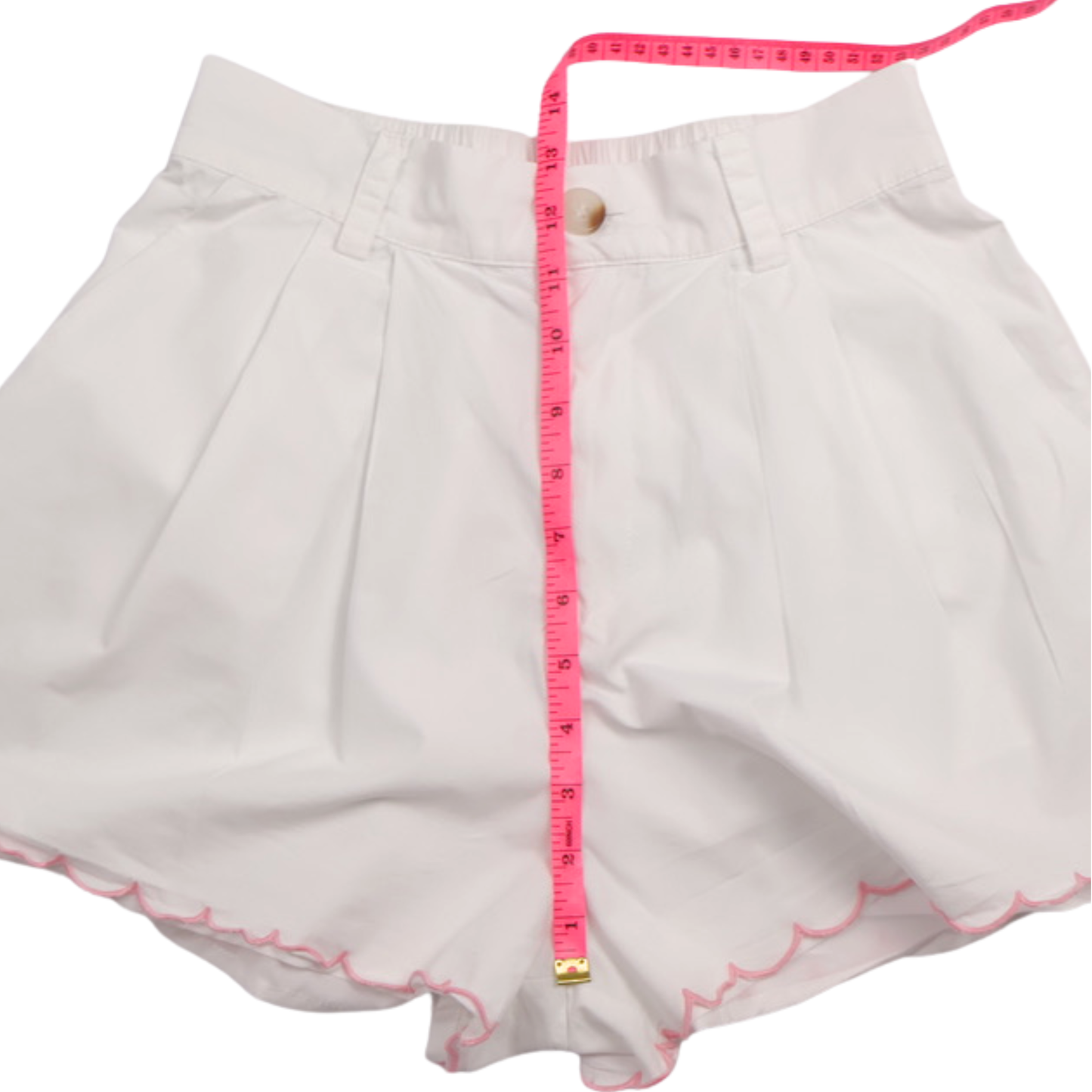 Mable Scalloped Hem Shorts – White & Pink Embroidered | Size Small