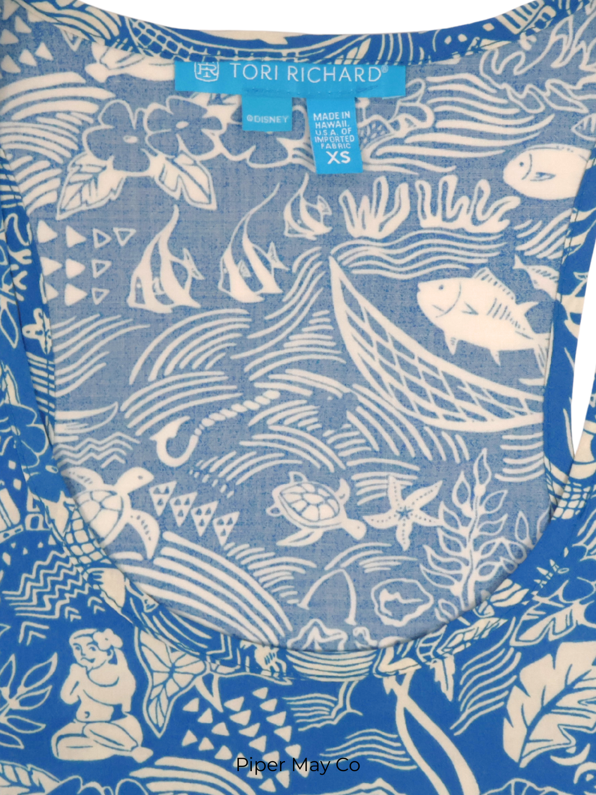 Tori Richard Coastal Print Tank – Blue & Ivory Statement Top (XS)