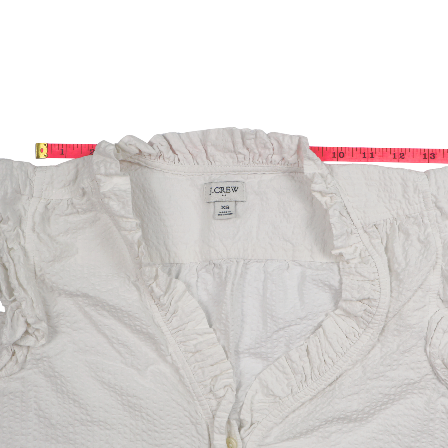 J.Crew White Ruffle Blouse – Size XS – Feminine Sleeveless Textured Top