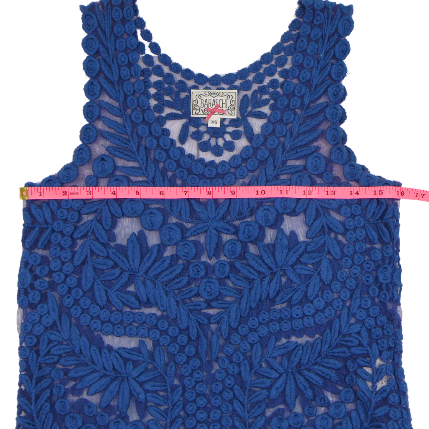 Baraschi Embroidered Lace Blouse – Royal Blue Statement Top | Size XS