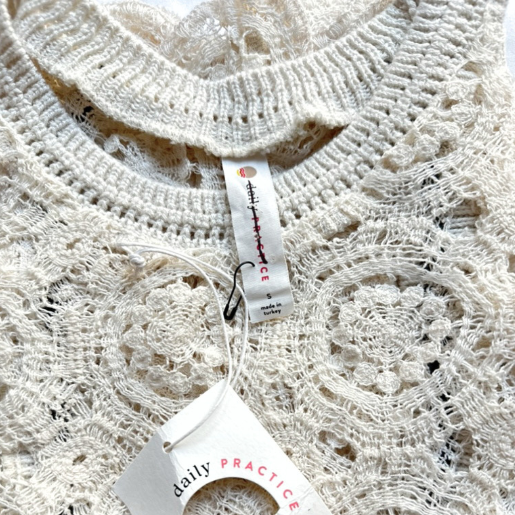 Daily Practice Lace Tank Top Cream Crochet Sleeveless Boho NWT Size S