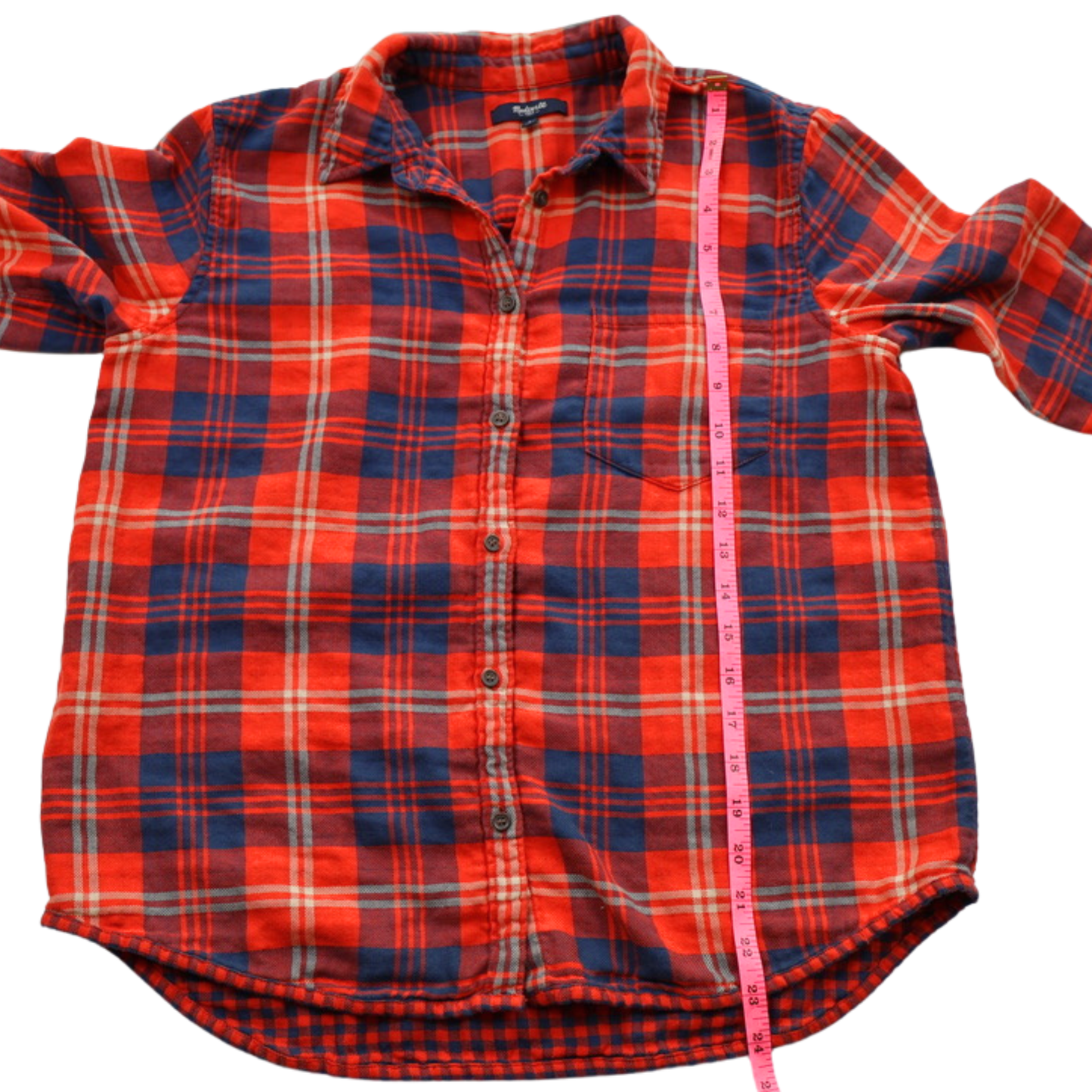 Madewell Plaid Flannel Shirt Red Blue Contrast Detail Button Down Size Small Soft Cotton