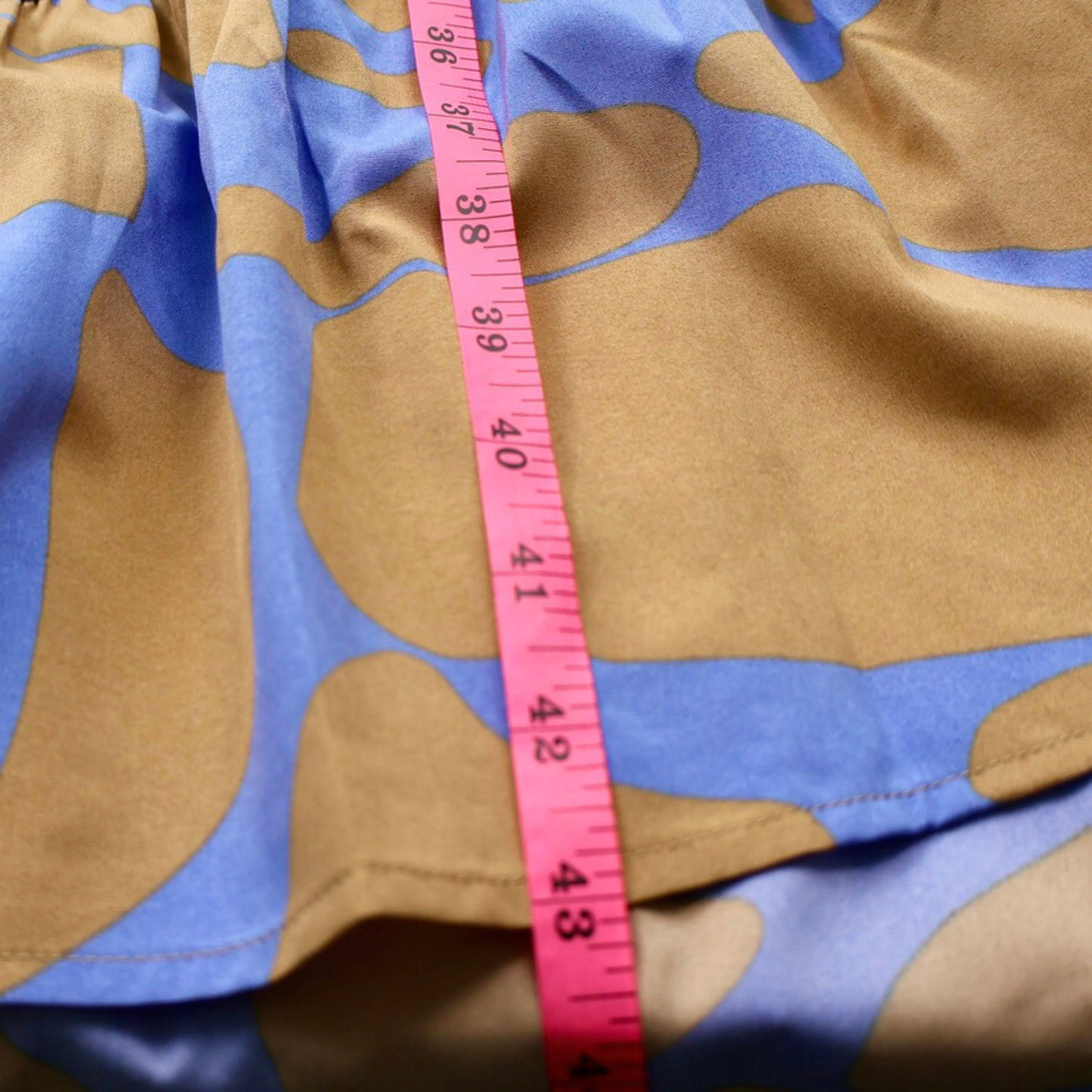 Pinch Abstract Print Midi Dress Blue & Tan Ruffle Sleeve Size Large