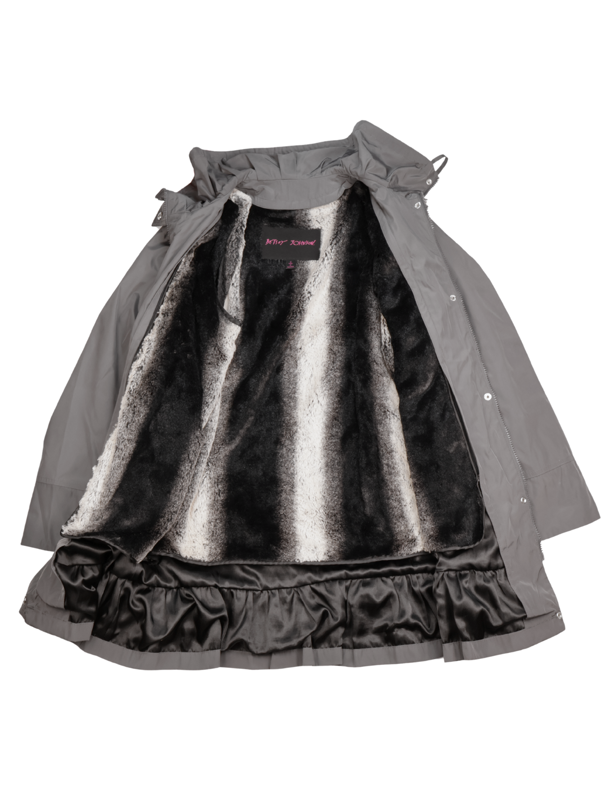 Betsey Johnson Black Ruffle Hem Raincoat | Size Small | Feminine Utility Statement