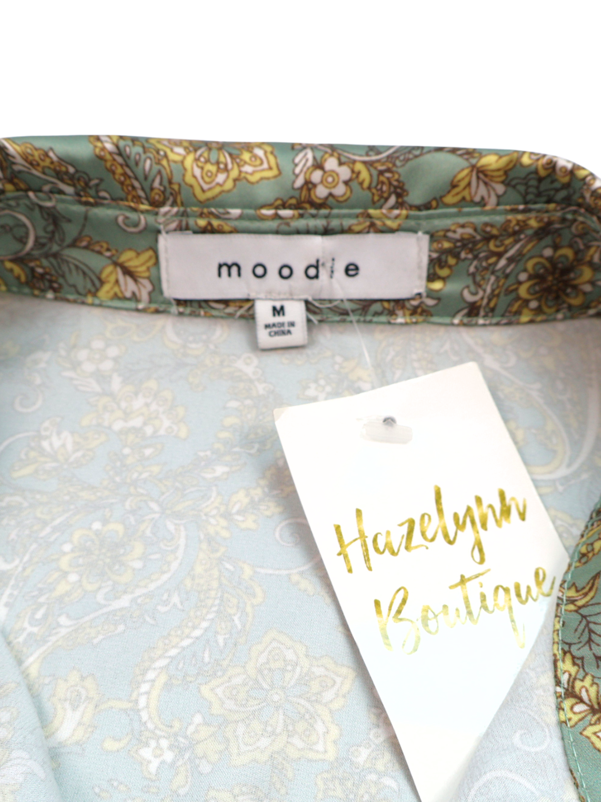 Moodie NWT Printed Tie-Waist Shirt Dress – Effortless Luxe Essential | Size Medium