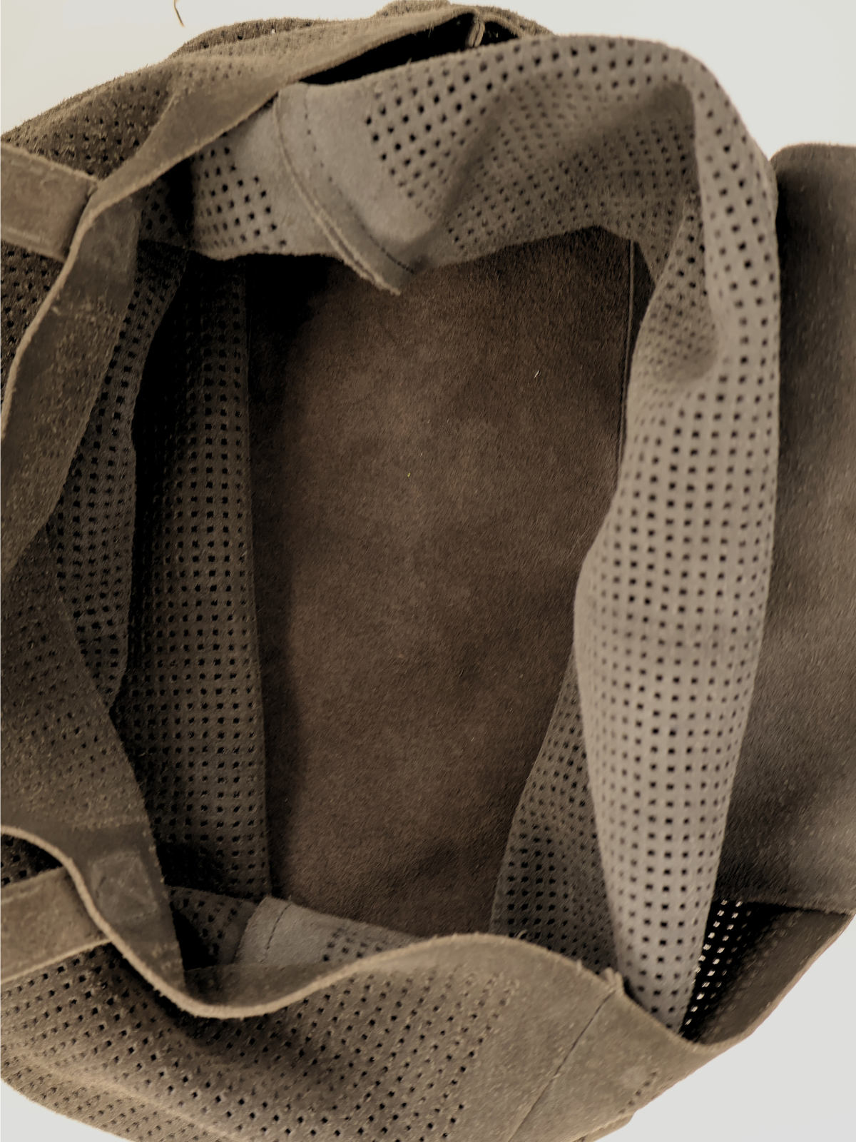 Monserat DeLucca Dark Gray Suede Hobo Tote Bag Perforated Leather Large
