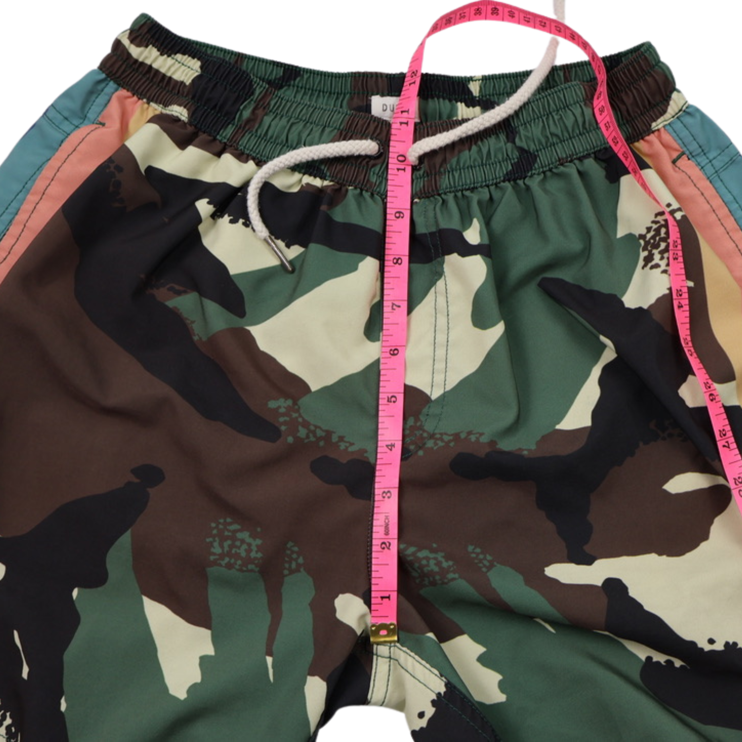 Duvin Boys Camo Print Board Shorts – Size Large – Multicolor Stripe Swim Trunks