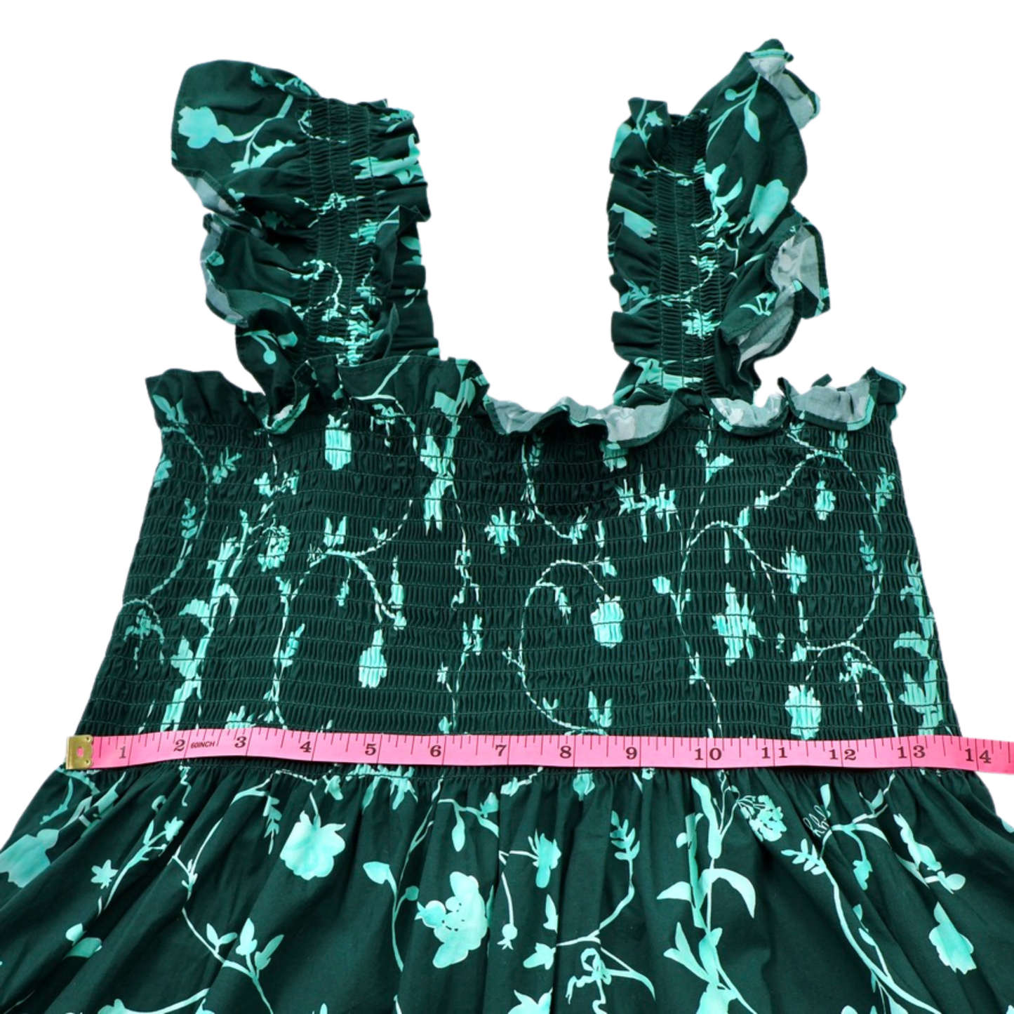 Hill House Nap Dress Medium Green Floral Smocked Ruffle Strap Midi Dress