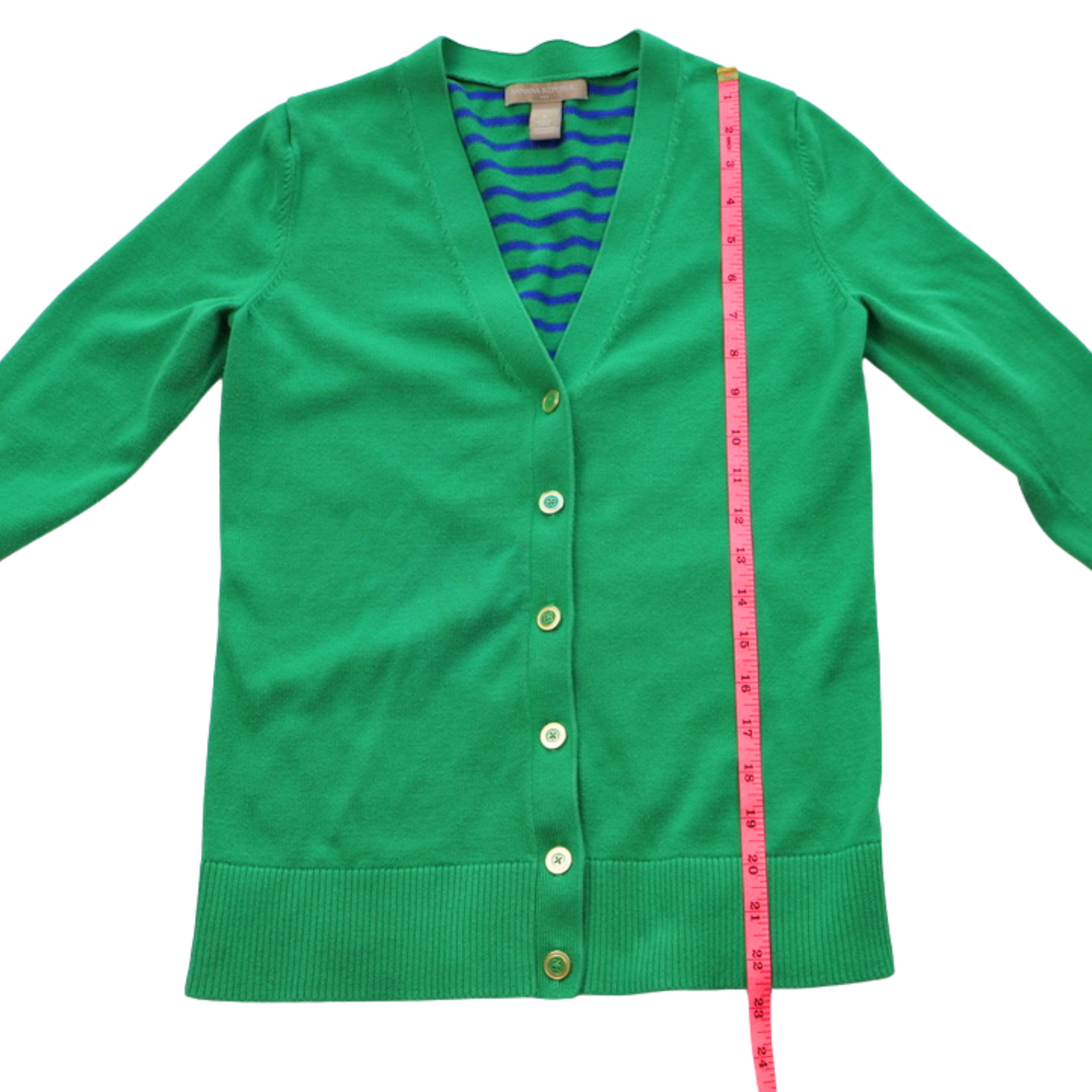 Banana Republic Green Cardigan Sweater | Gold Button Front | Size Small | Classic Elevated Knit