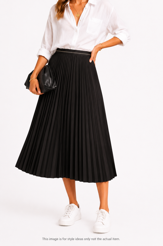 Aerie Pleated Midi Skirt – Black | Size Medium