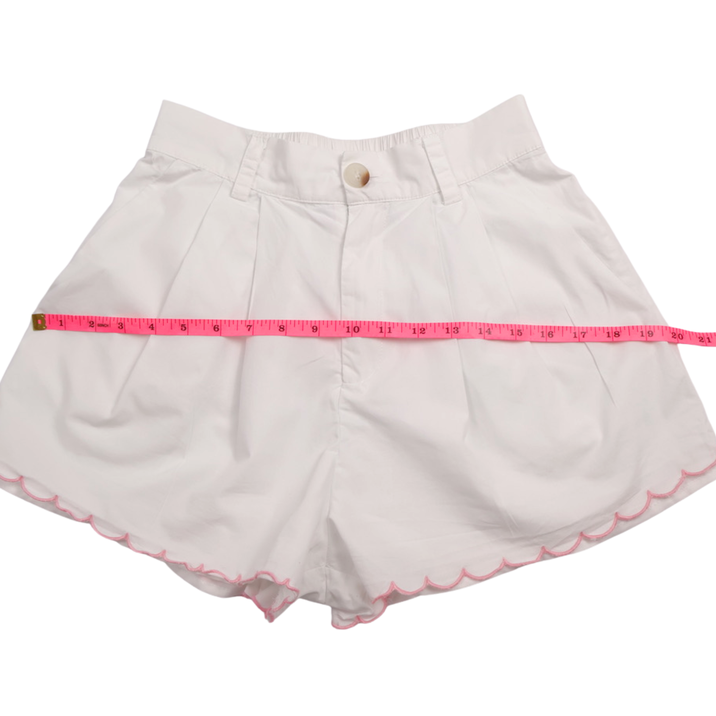 Mable Scalloped Hem Shorts – White & Pink Embroidered | Size Small