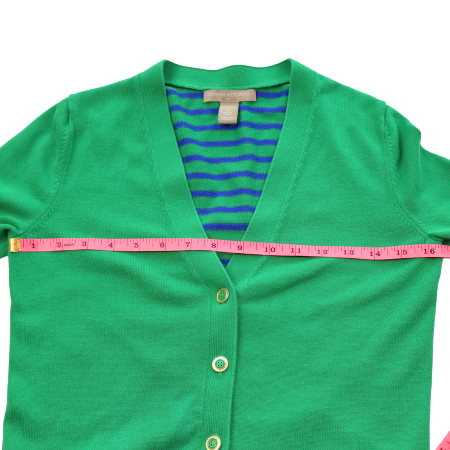 Banana Republic Green Cardigan Sweater | Gold Button Front | Size Small | Classic Elevated Knit