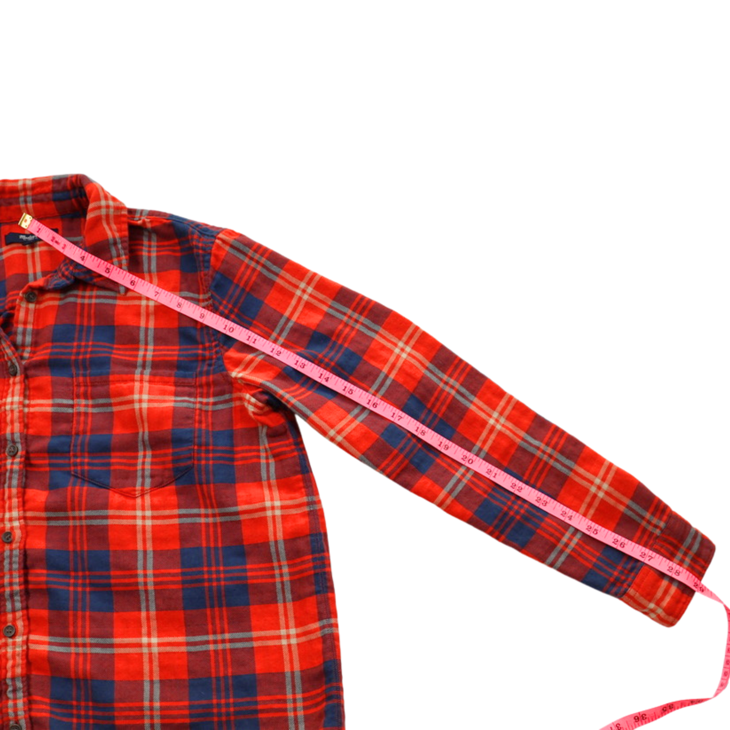 Madewell Plaid Flannel Shirt Red Blue Contrast Detail Button Down Size Small Soft Cotton