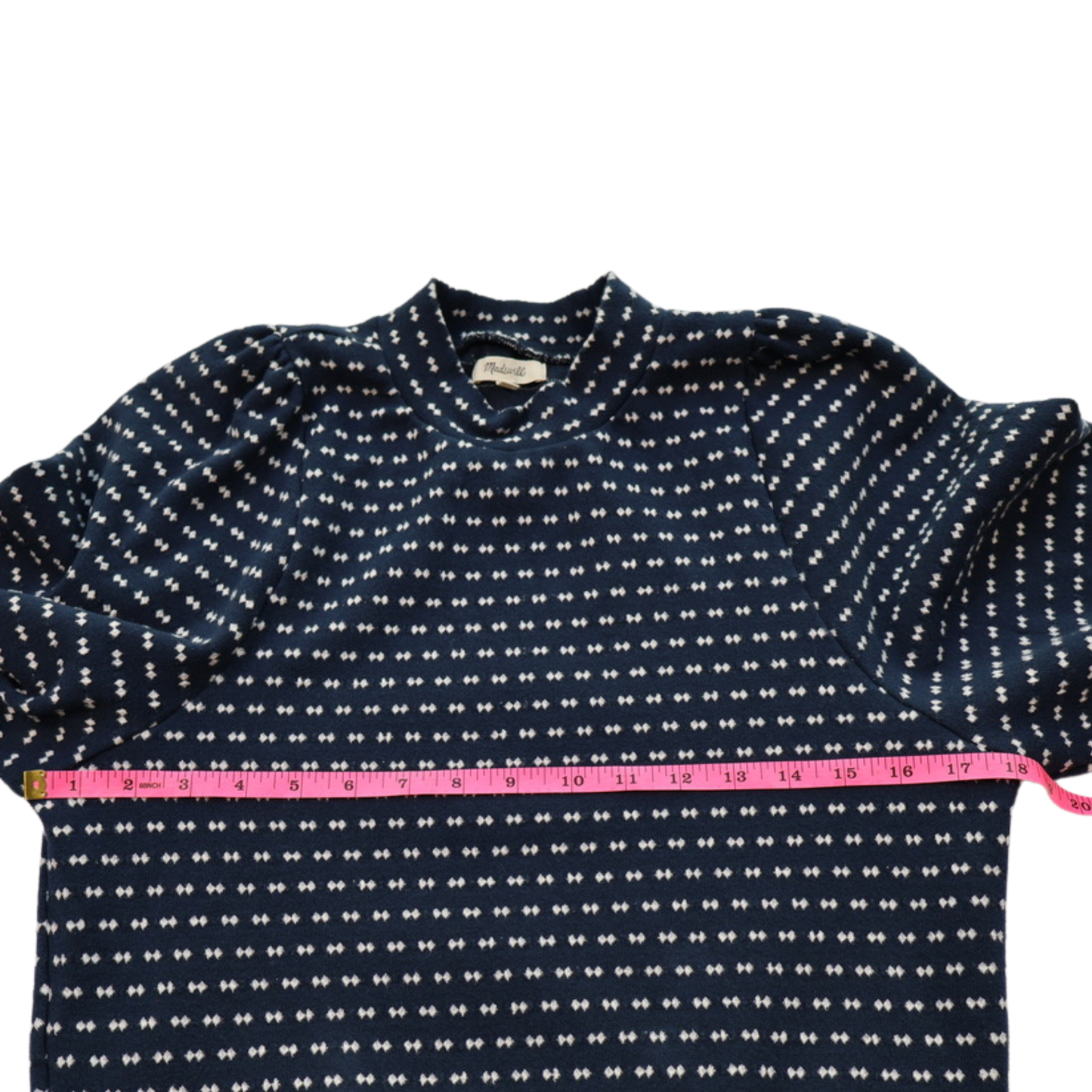 Madewell Textured Balloon Sleeve Knit Top XS | Navy Patterned Statement Sweater