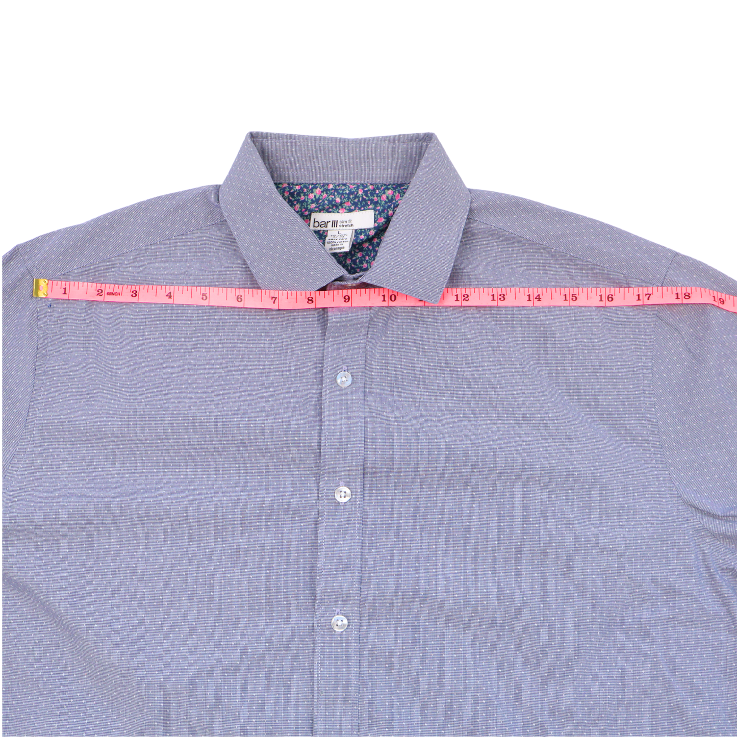 Bar III Slim Fit Button Down – Blue Micro Print | Size L