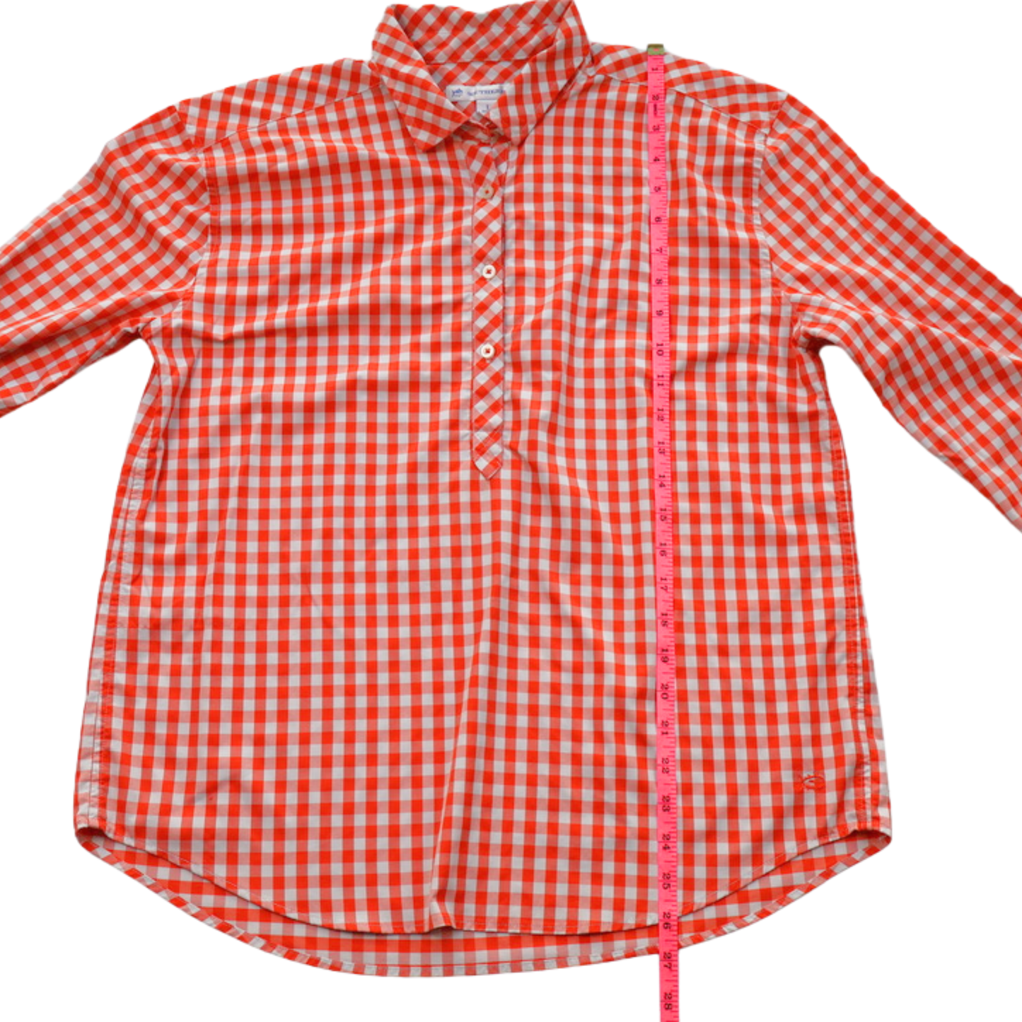 Southern Tide Intercoastal Gingham Performance Shirt Orange White Size Large Lightweight Stretch