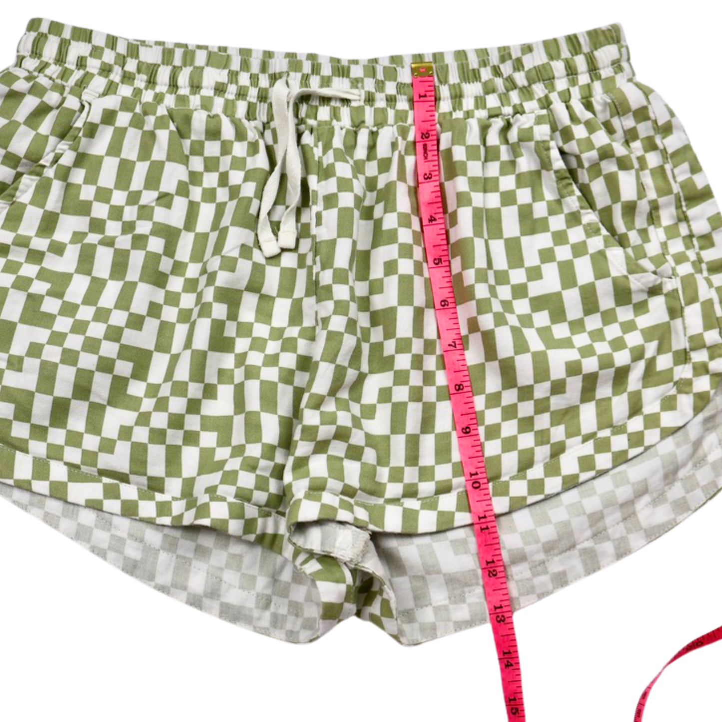 Billabong Checkerboard Drawstring Shorts – Green & White – Women's Size Large