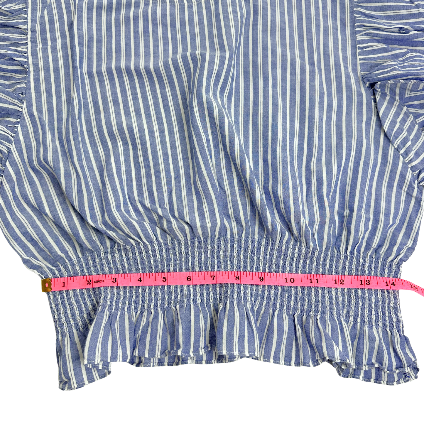 Madewell Blue & White Striped Smocked Ruffle Blouse – Size Large
