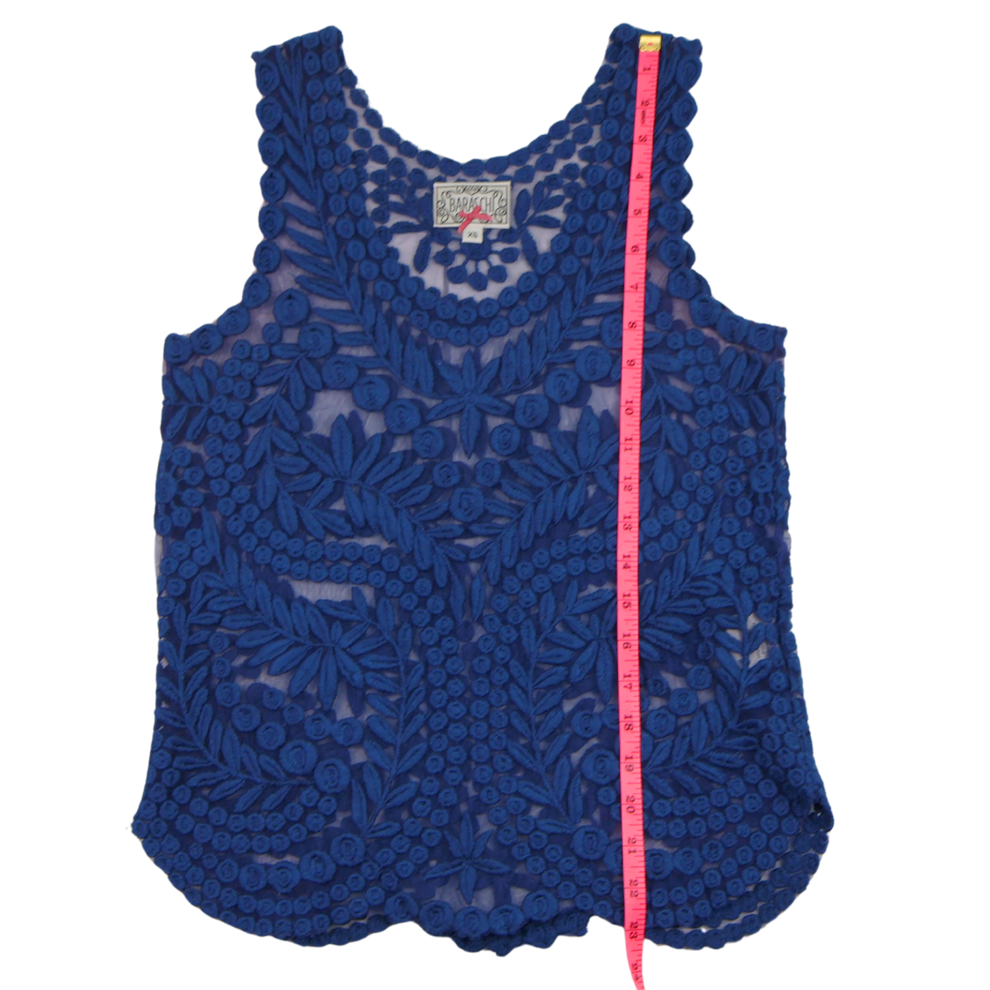 Baraschi Embroidered Lace Blouse – Royal Blue Statement Top | Size XS