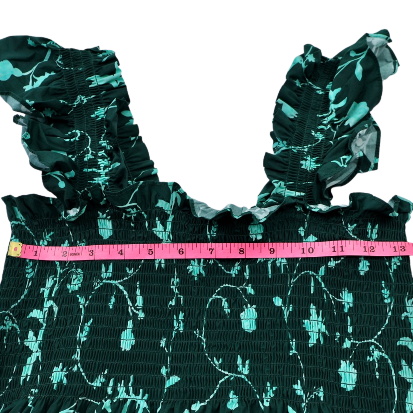 Hill House Nap Dress Medium Green Floral Smocked Ruffle Strap Midi Dress