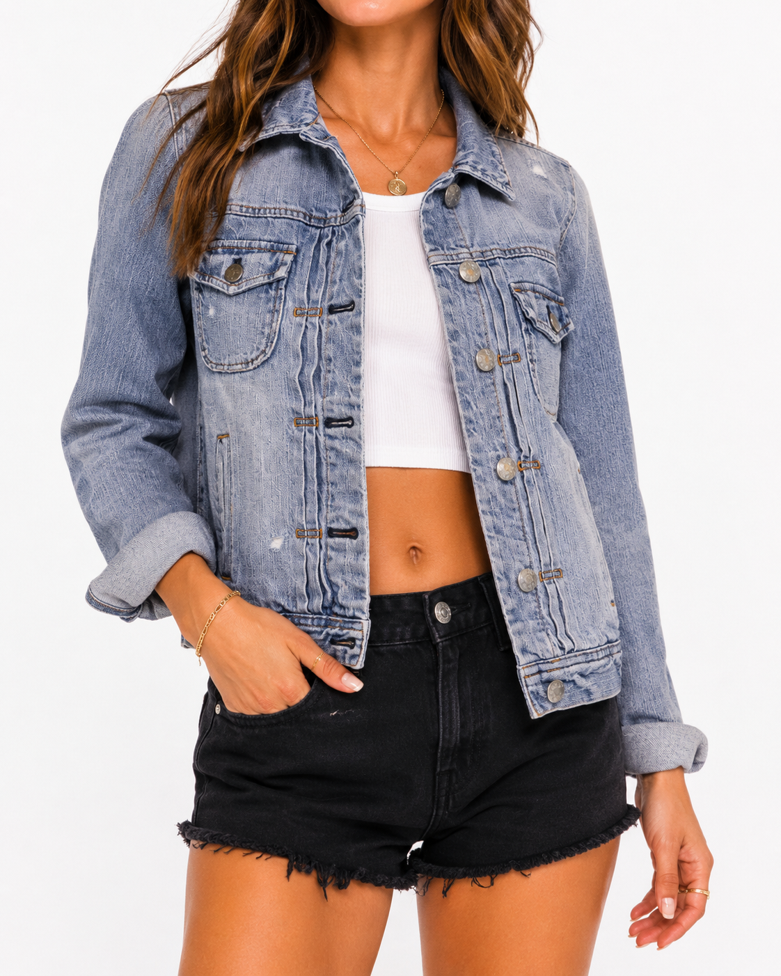 J. Crew Light Wash Denim Jacket Small Distressed Button Front Cropped Jean Jacket