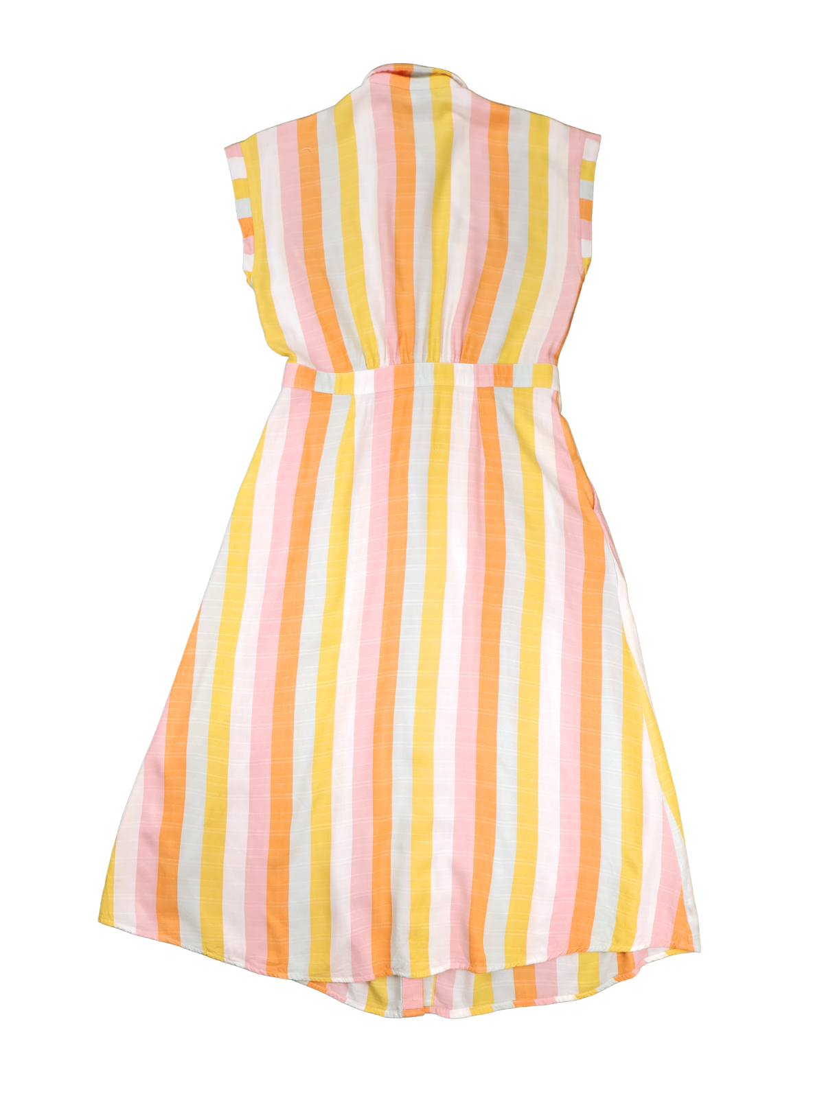 LOFT Striped Button Front Midi Shirt Dress Small Pink Orange Yellow Belted Summer