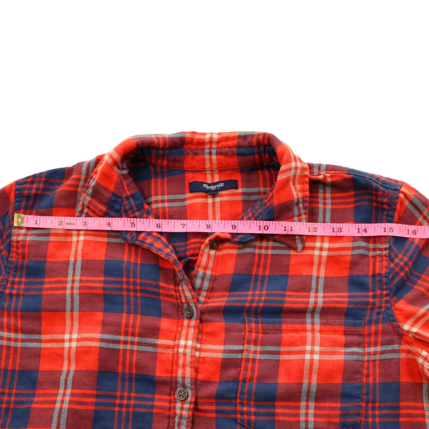 Madewell Plaid Flannel Shirt Red Blue Contrast Detail Button Down Size Small Soft Cotton