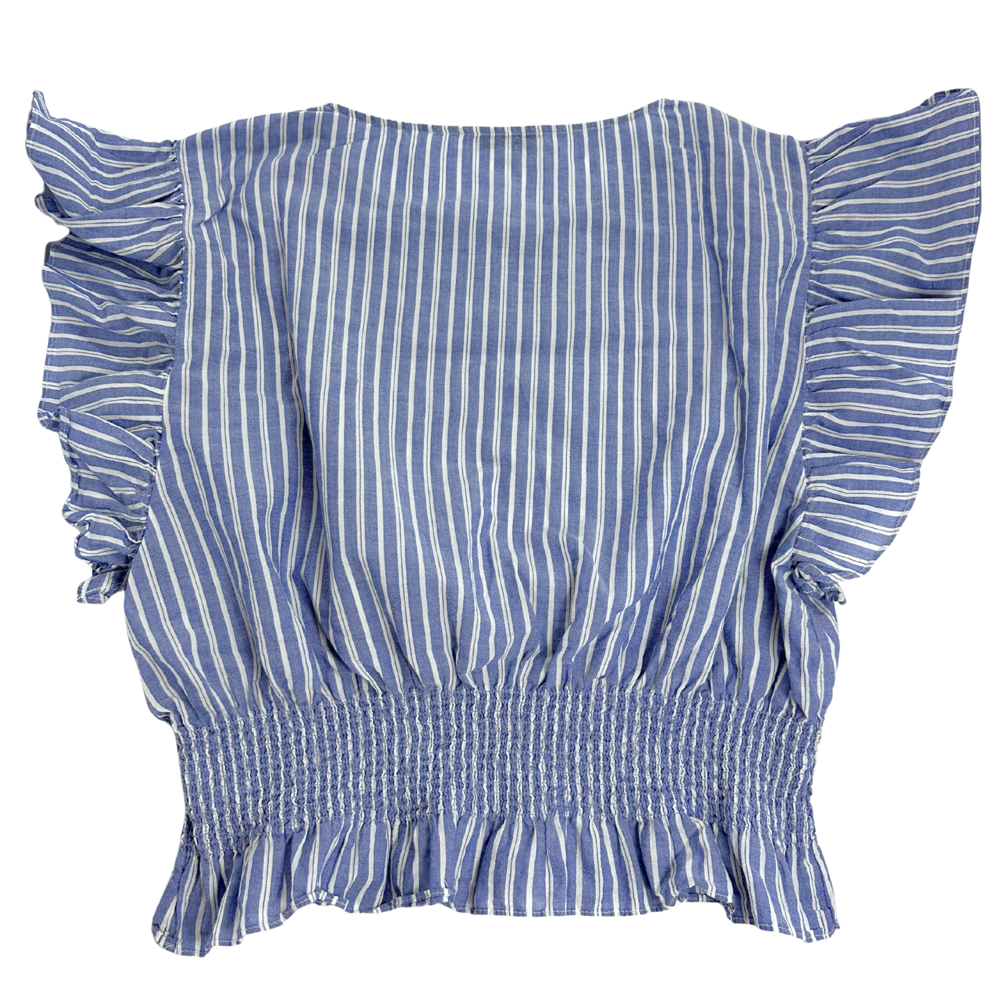 Madewell Blue & White Striped Smocked Ruffle Blouse – Size Large