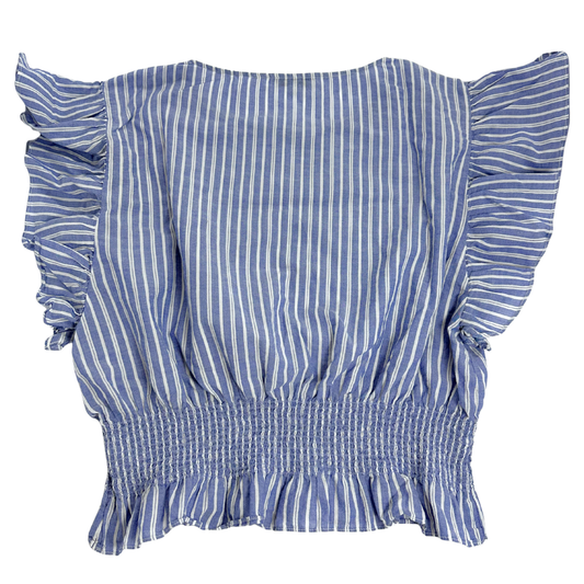 Madewell Blue & White Striped Smocked Ruffle Blouse – Size Large