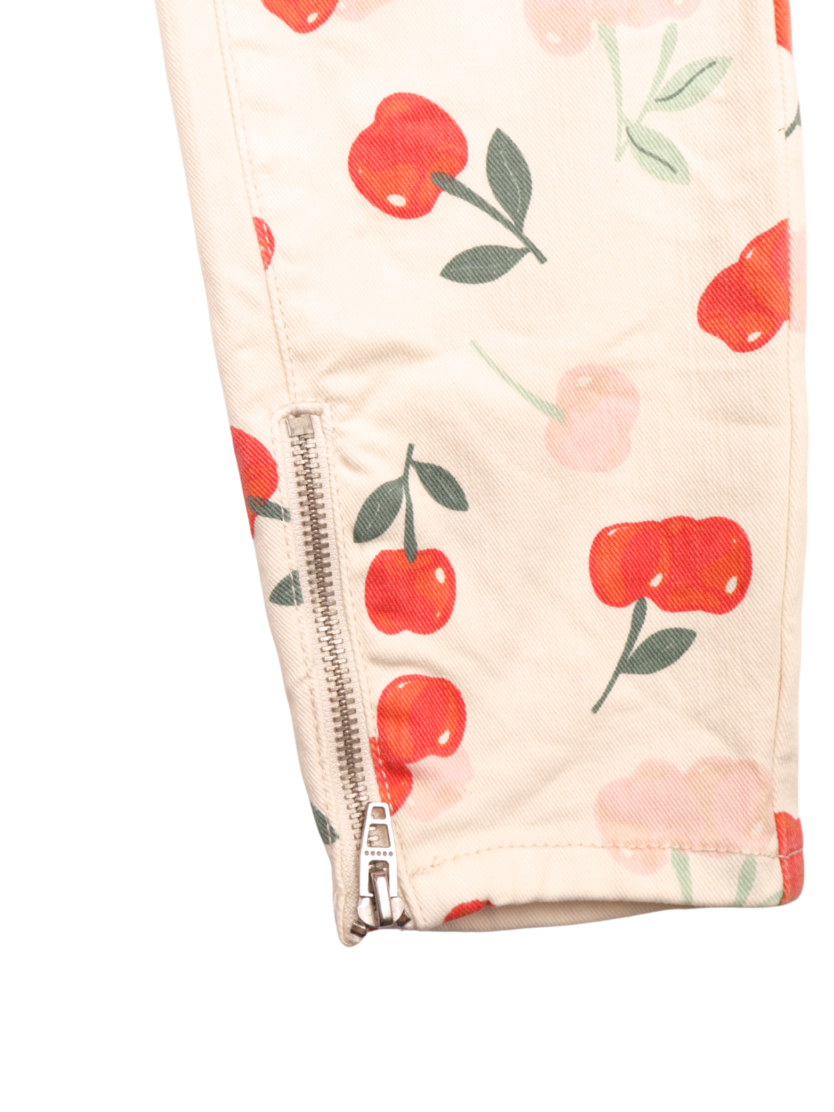 BLANKNYC Cherry Print Skinny Jeans – Cream | Ankle Zip | Size 27