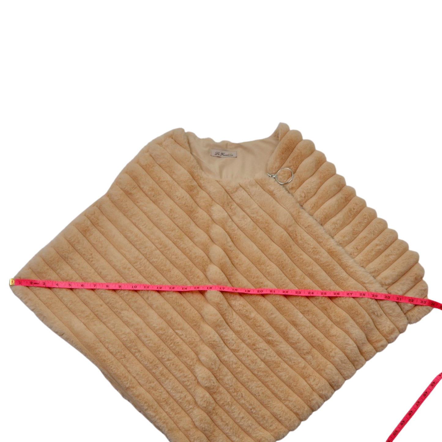 La Fiorentina Faux Fur Shawl Poncho Tan One Size Zip Front Luxe Wrap