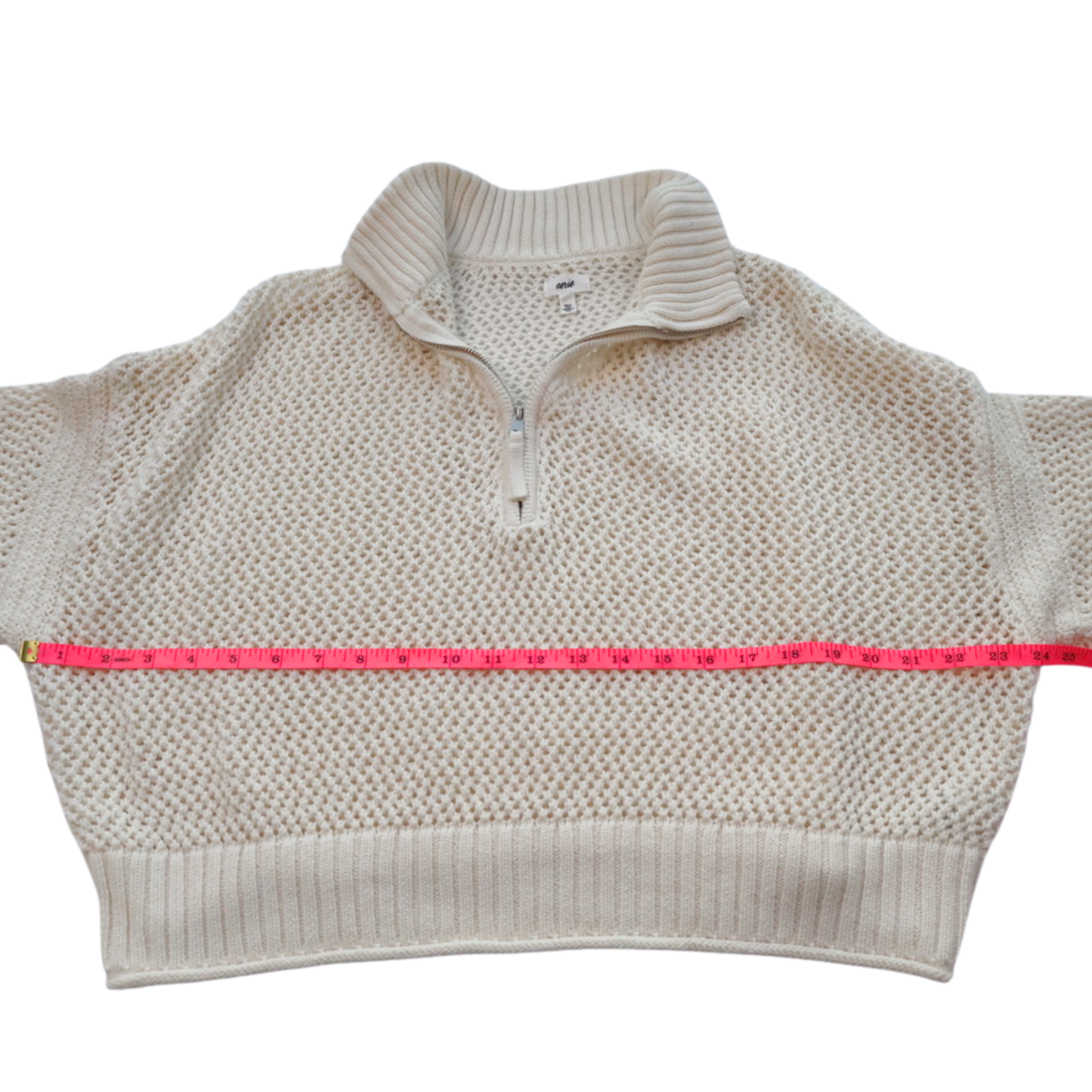 Aerie Cream Open Knit Sweater | Breathable Cotton Pullover | Relaxed Cropped Fit | Size M
