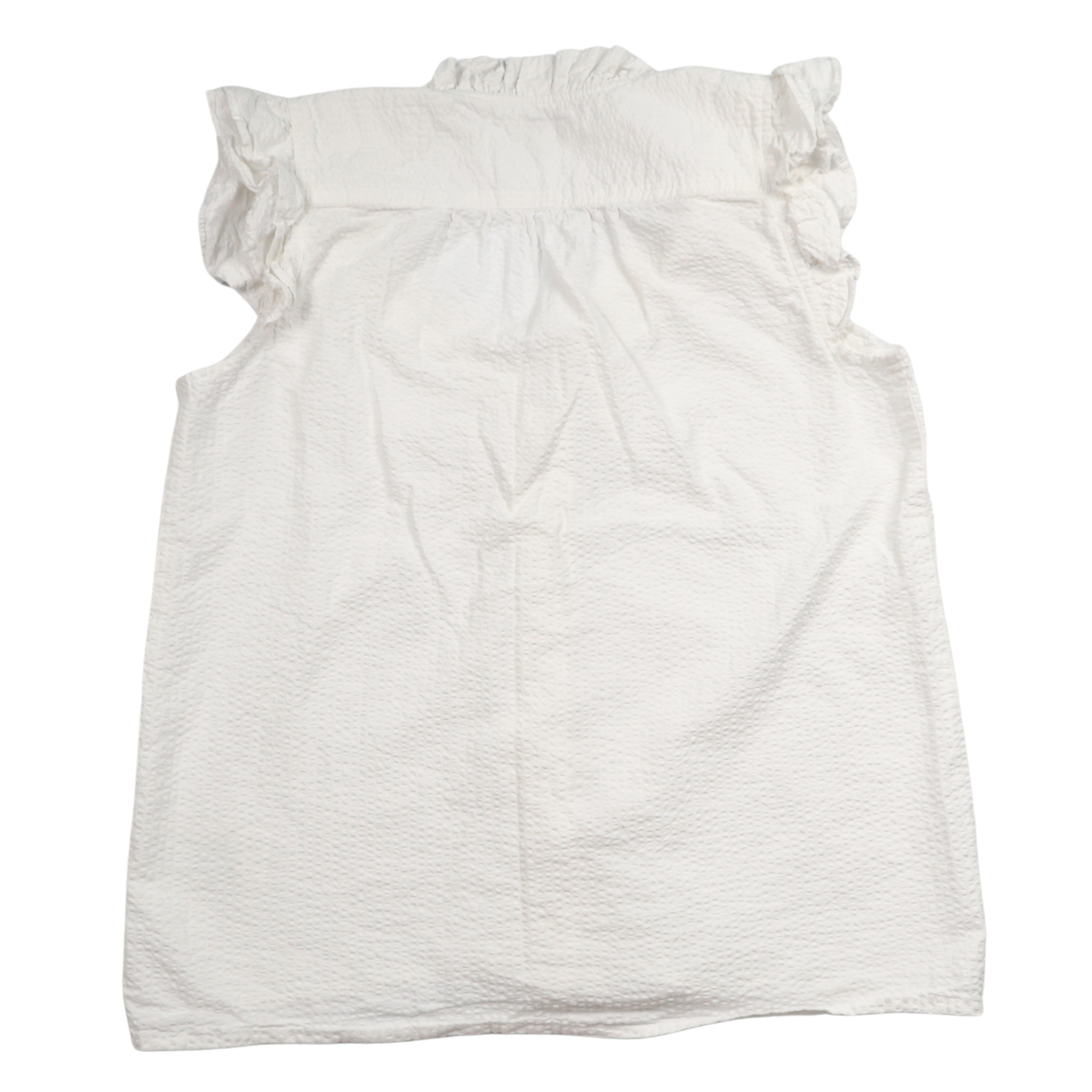 J.Crew White Ruffle Blouse – Size XS – Feminine Sleeveless Textured Top