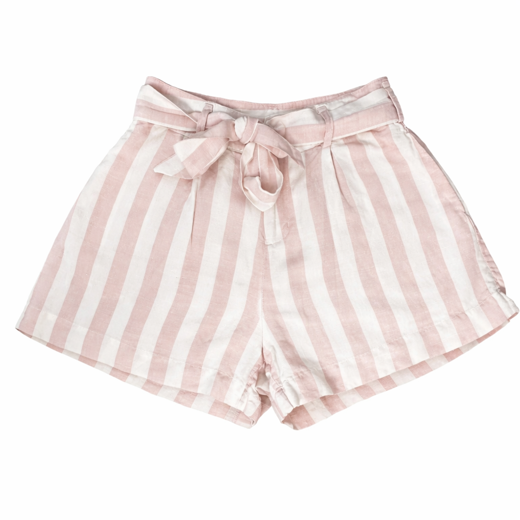 Rails Pink & White Stripe Tie Waist Linen Shorts | Size Small