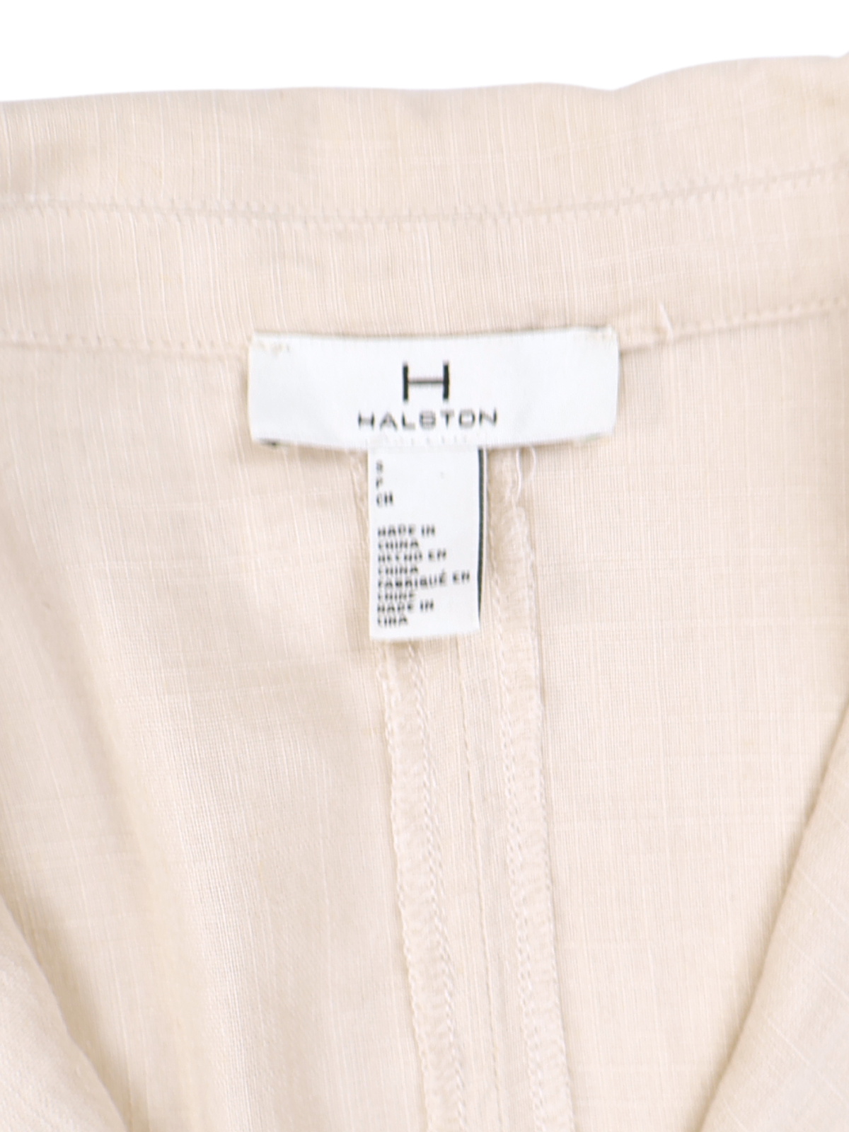 Halston Beige Utility Safari Top Size Small Linen Blend Gold Button Shirt