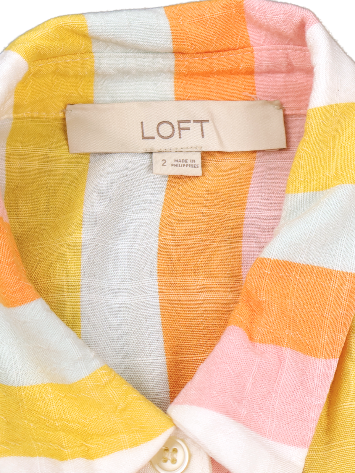 LOFT Striped Button Front Midi Shirt Dress Small Pink Orange Yellow Belted Summer