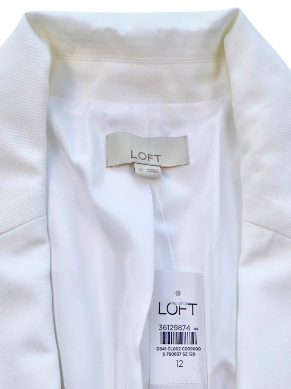 LOFT White One Button Blazer Jacket NWT Cotton Blend Size 12