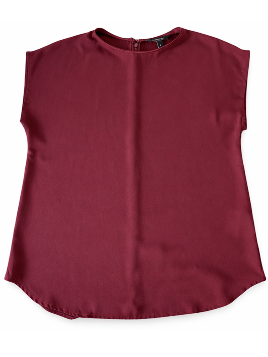 Banana Republic Burgundy Satin Short Sleeve Blouse Work Top Size Small