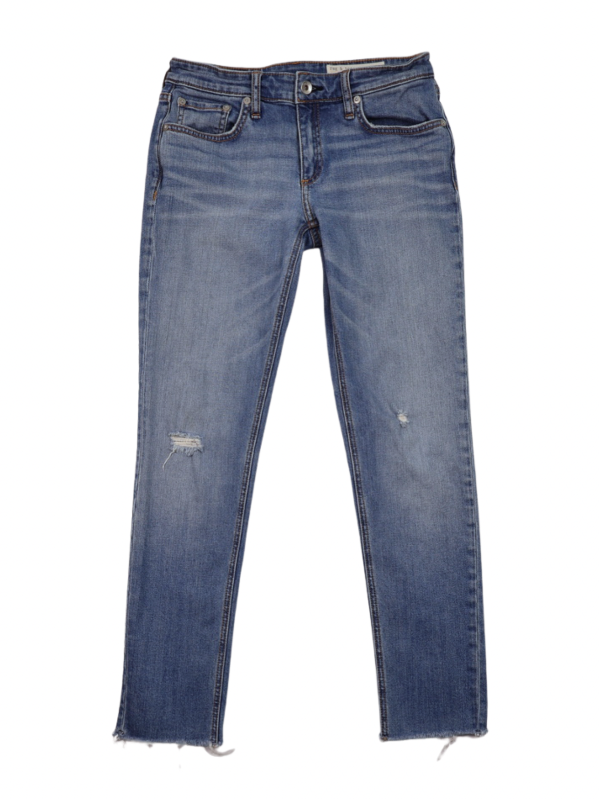 Rag & Bone Distressed Skinny Jeans Medium Wash Raw Hem Size 25